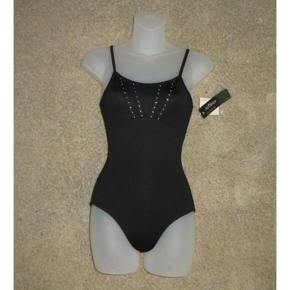 So Danca Black Rhinestone Cami Leotard Leo L-503ME Size Child 12-14 12 14 - Picture 1 of 5